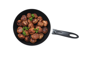 PNG of meatballs in a pan, isolated on white background.