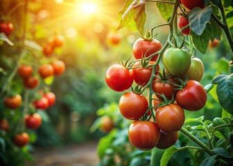 Ripe Organic Tomatoes on the Vine in Low Light - Perfect for Garden Lovers and Healthy Eating Enthusiasts