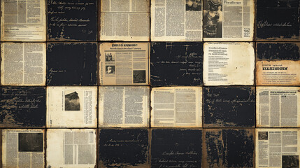 Obraz premium Wallpaper Featuring A Seamless Repeating Pattern Of Newspaper Headlines And Articles In A Monochrome Palette, Creating A Stylish And Sophisticated Vibe