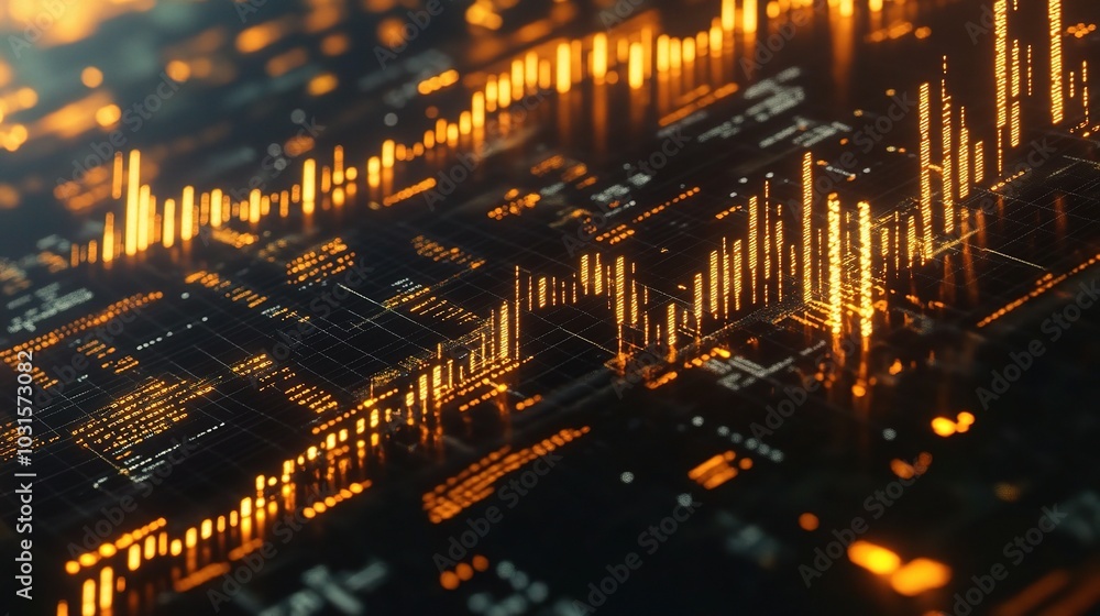 Poster digital data visualization with bright elements