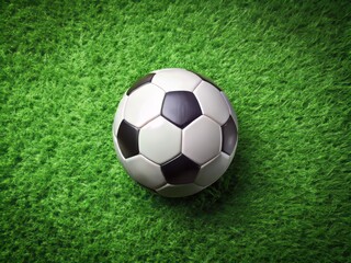 Classic Soccer Ball on Lush Green Grass - Top View Image for Sports Enthusiasts, Soccer Fans, and Event Promotions - Perfect for Banners, Posters, and Social Media Content
