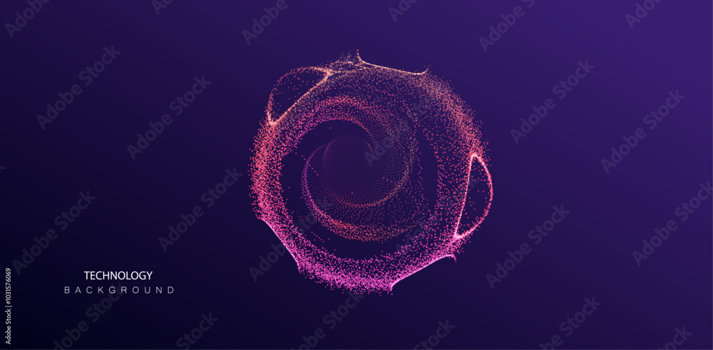 Poster technology ai round particles dots banner. cosmos big data neon background. artificial intelligence 