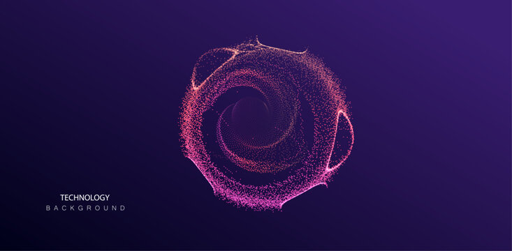 Technology ai round particles dots banner. Cosmos big data neon background. Artificial Intelligence futuristic glitter circle connect design.