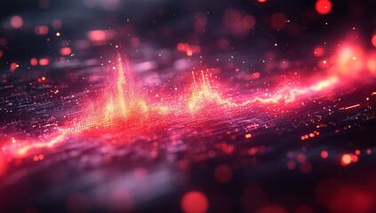 Obraz premium Abstract visualization of sound waves in vibrant red tones with a digital aesthetic.