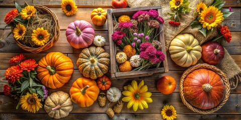 Rustic Fall Decor with Pumpkins on Straw Bale and Wooden Crate Arrangement