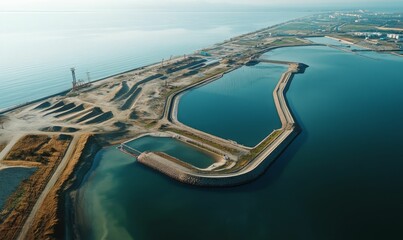 Aerial view of a harbor construction.