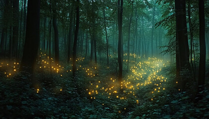 Obraz premium A dense forest where the leaves of every tree murmur soft, unintelligible words