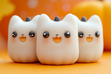 Obraz premium Three cartoon white creatures. pumpkins, ghosts.