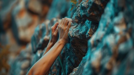 Close-Up of Hands Climbing Rocky Surface