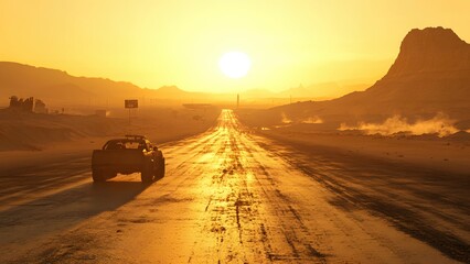 sunset on the road