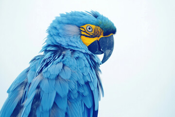 Obraz premium Close-up of a vibrant blue macaw showcasing its intricate plumage in a natural setting during daylight hours
