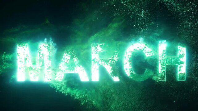 Dynamic Green Explosion Morphs into "MARCH" Text Animation - Powered by Adobe