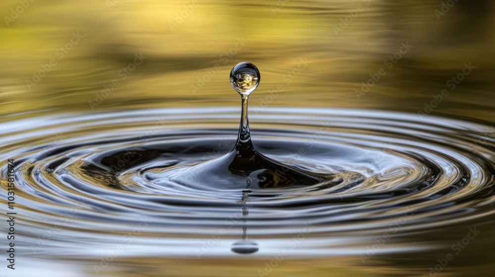 Poster a single water drop falls into still water, creating ripples and a beautiful abstract pattern.