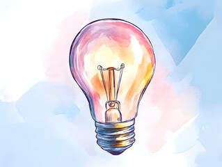 Colorful light bulb illustration on a soft watercolor background