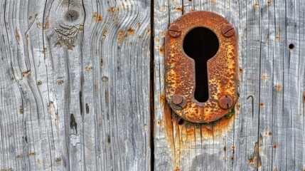 Rustic Keyhole in Weathered Wood Texture