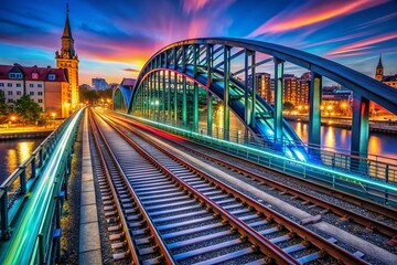 Obraz premium Scenic View of Munich's Railway Bridge Hackerbrücke Overlooking Tracks to Main Station