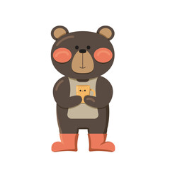 bear holding mug hand drawn illustration