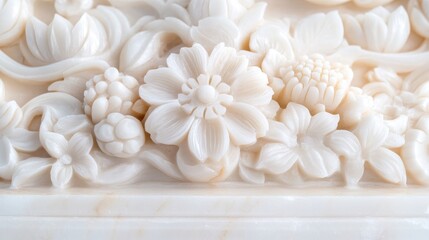 Intricate Floral Carving in White Marble Design
