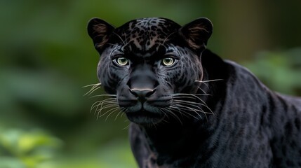 Majestic Black Panther Portrait in Lush Green Forest