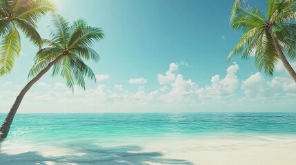 Serene Tropical Beach with Palm Trees and Clear Sky