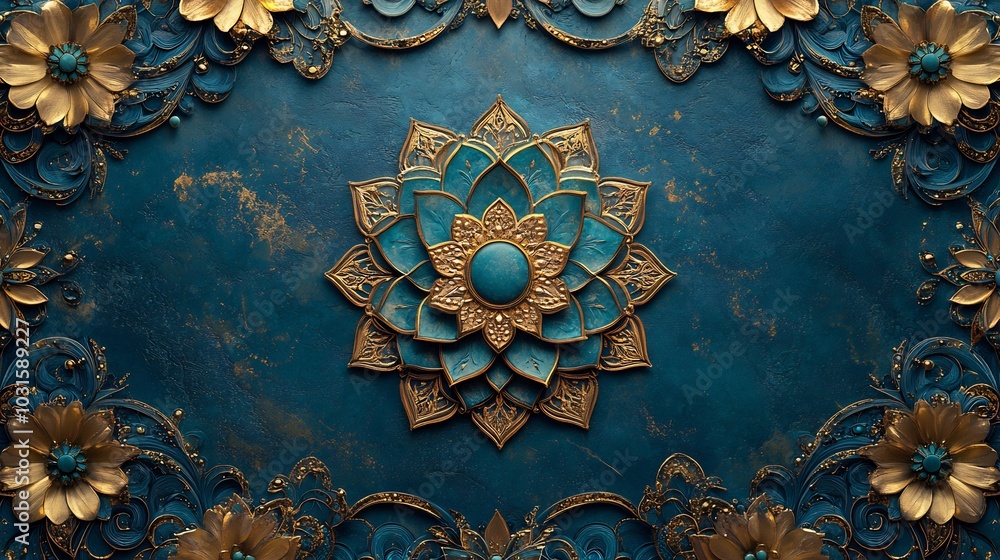 Poster elegant eid festival ramadan banner displaying a beautiful mandala design in shades of teal and gold