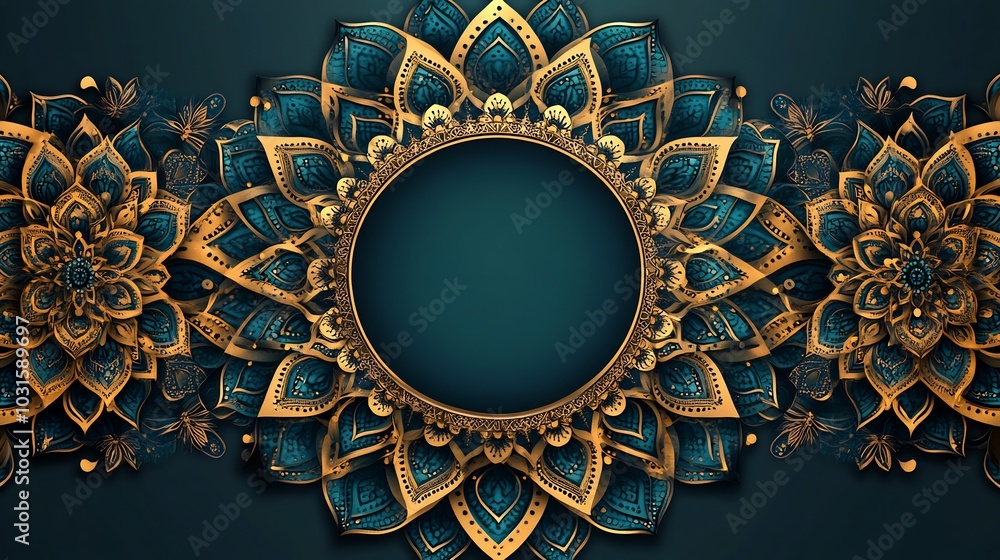 Aufkleber elegant eid festival ramadan banner displaying a beautiful mandala design in shades of teal and gold