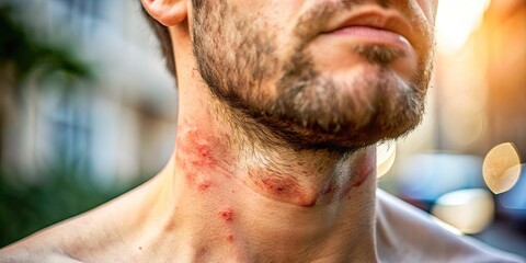 Naklejka premium Closeup of Razor Burn and Rash on Skin with Tilt-Shift Photography Technique for Skin Care Awareness and Grooming Tips