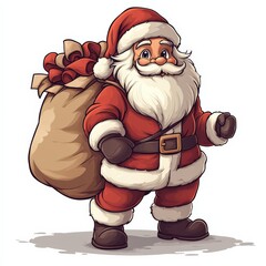 Santa Claus carrying a gift sack over his shoulder in a cartoon style
