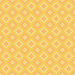 diamonds from hand drawn pink and white squares. vector seamless pattern. folk decorative art. yellow repetitive background. geometric fabric swatch. wrapping paper. continuous textile design template
