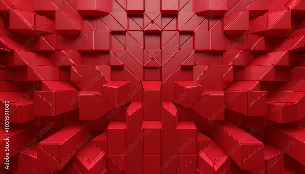 Poster abstract 3d render, red geometric background design with cubes