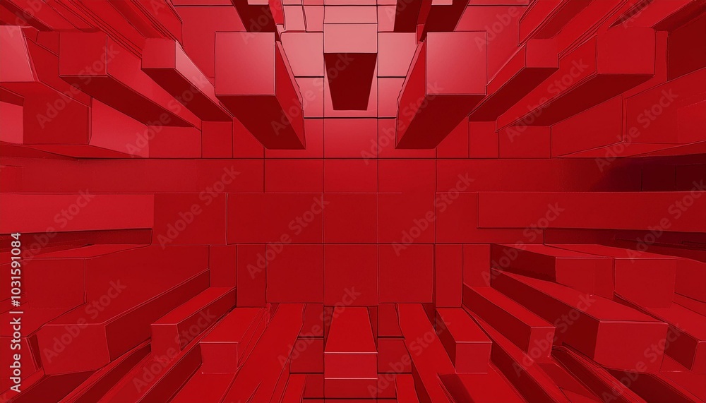 Poster abstract 3d render, red geometric background design with cubes