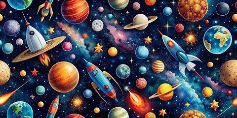 Seamless Space Pattern Silhouettes for Cosmic Backgrounds and Designs