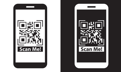 QR code set. Scan Me. Scan QR code icon. Payment , QR code template for mobile app for mobile app payment and phone. Vector illustration isolated on white and black background. 