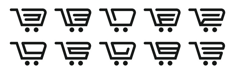 Comprehensive Set of Shopping Cart Icons for Online Stores, E-commerce Platforms, and Digital Retailers - Vector Illustrations for Seamless Integration into Web Design, Mobile Apps.
