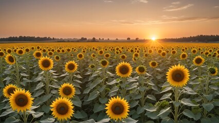 Obraz premium Sunflowers Field at Sunset