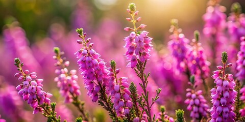 Obraz premium Selective Focus on Purple Pink Bell Heather Flowers in Bloom - Nature Floral Background