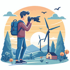 a cameraman is taking photo vector