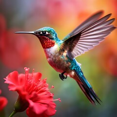 Fototapeta premium Hummingbird in Mid-Air Feeding from a Flower