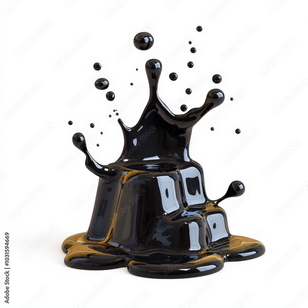 Poster black liquid splash 3d render isolated glossy abstract dripping dynamic splashes