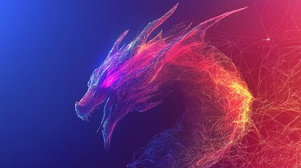 Futuristic dragon created with glowing polygonal lines