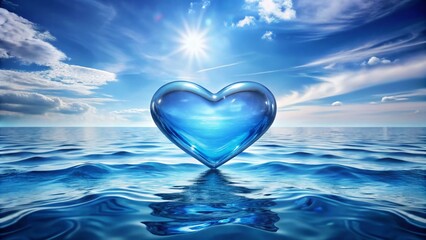Fototapeta premium Serene Blue Heart Background with Water Elements for Inspirational Headers and Copy Space