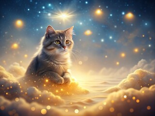 Serene Cat in a Celestial Landscape of Stars and Gradient Sky for AI Art