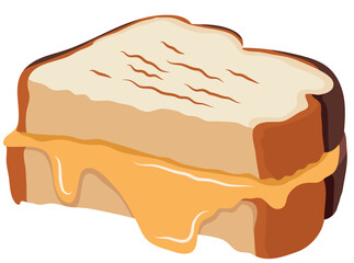 Sandwich Toast Slices with Melting Cheese Illustration Isolated on White Background