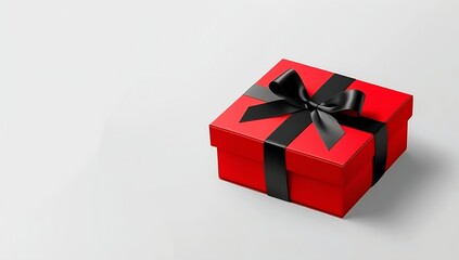 Obraz premium Elegant red gift box tied with a red ribbon bow, resting on a clean white background. Ideal for holiday promotions, gift related ads, or celebratory greeting card designs.