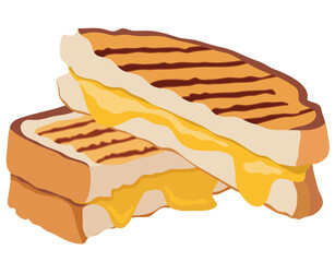 Sandwich Toast Slices with Melting Cheese Illustration Isolated on White Background