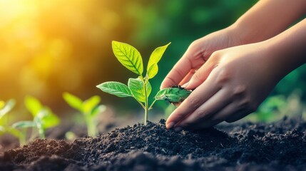 Hand Gently Planting a Sapling in Rich Soil