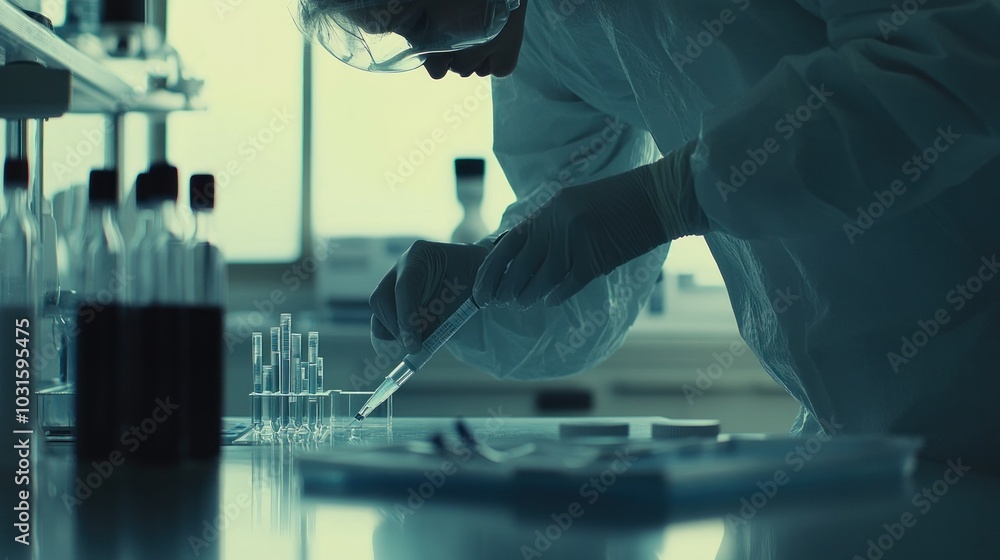 Poster A Scientist in a Lab Coat Using a Pipette to Transfer Liquid into a Test Tube