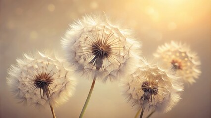 Obraz premium Elegant Minimalist Dandelion Fluff Aesthetic Background in Neutral Pastel Colors for Serenity and Calmness