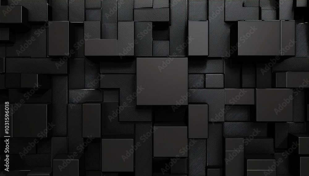 Poster abstract 3d render, black geometric background design with cubes