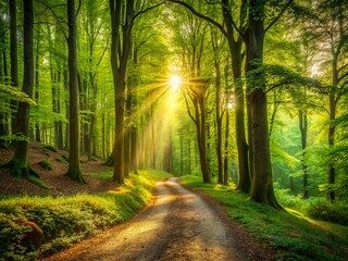 Fototapeta premium Serene Forest Pathway - Lush Greenery and Natural Beauty for Product Photography